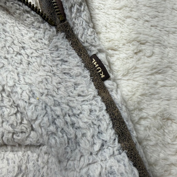 KUHL Flight Hooded Vest Womens Medium Oatmeal Brown Fleece Full Zip Sherpa 2056 - Picture 11 of 14